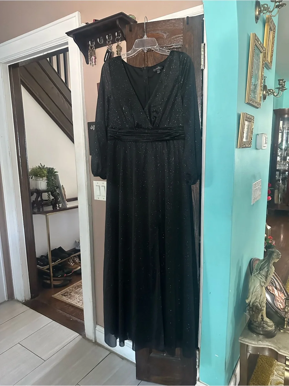 Ever Pretty Black Sparkle Long Sleeve Formal Gown
